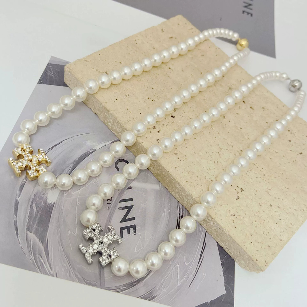 Tory Burch Letter Rhinestone Geometric Necklace